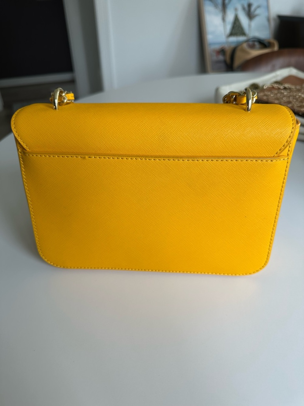 Tory Burch Bright Yellow Saffiano Leather Chain Crossbody - Picture 2 of 3